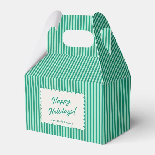 Mint Green Holiday Stripe Personalized Christmas Geschenkschachtel (Vorderseite)