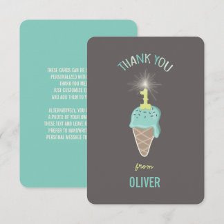 Mint Green Ice Cream Sparkler Boy's 1. Geburtstag Dankeskarte