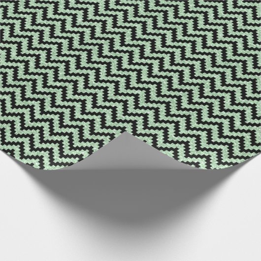 Mint-Green Imitate Glitzer & Black Ikat Zickzack Geschenkpapier (Ecke)