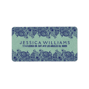 Mint-Green Imitate Line Blue Paisley Lace Adressaufkleber
