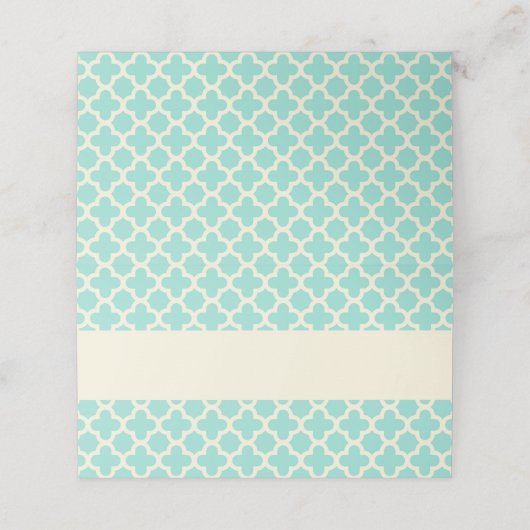 Mint Green Ivory Quatrefolien Muster Hochzeit Platzkarte (Außenseite Aufgefaltet)