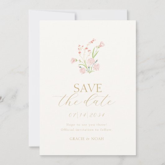 Mint Green & Ivory Wildblume Wedding Save The Date (Vorderseite)