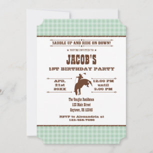 Mint Green Kariert Cowboy Rodeo Geburtstagseinladu Einladung