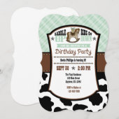 Mint Green Kariert Cowhide Cowboy Birthday Einladu Einladung (Vorne/Hinten)