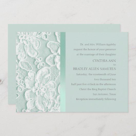 Mint Green Lace Wedding Einladung (Vorne/Hinten)
