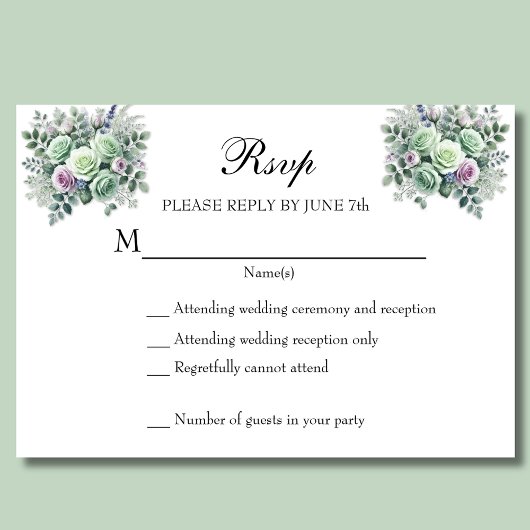 MInt Green Lavender Floral UAWG RSVP Karte