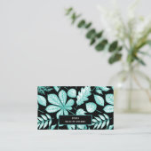 Mint Green Leafy Monogram Name Business Card Visitenkarte (Stehend Vorderseite)