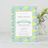 Mint Green Lemon Floral Baby Dusche Einladung (Stehend Vorderseite)