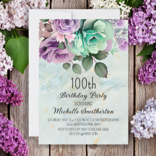 Mint Green Lila Floral Butterfliegen Geburtstag Einladung