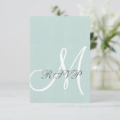 Mint Green Linen Rustic Wedding RSVP Card (Stehend Vorderseite)