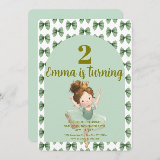 Mint Green Little Princess Ball Einladung (Vorne/Hinten)