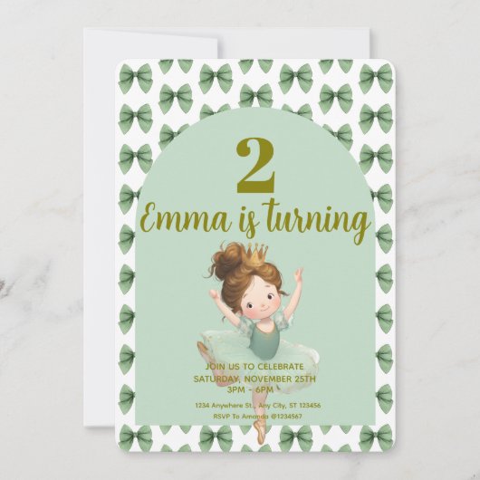 Mint Green Little Princess Ball Einladung (Vorderseite)