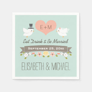 Mint Green Love Birds Dove Wedding Serviette