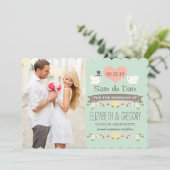 Mint Green Love Vögel Hochzeit speichern Sie die D Save The Date (Stehend Vorderseite)