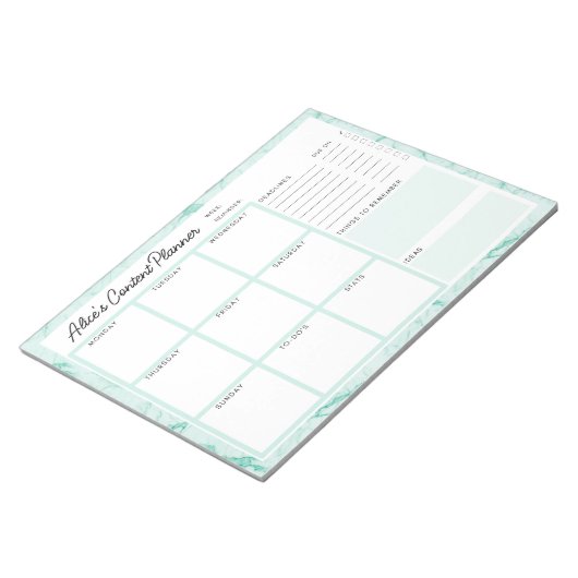 Mint Green Marble Content Planner Notizblock (angewinkelt)