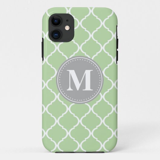 Mint Green marokkanisches Gitter Grau Monogram Case-Mate iPhone Hülle (Rückseite)