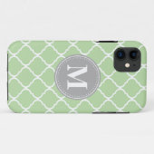 Mint Green marokkanisches Gitter Grau Monogram Case-Mate iPhone Hülle (Rückseite (Horizontal))