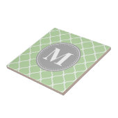 Mint Green marokkanisches Gitter Grau Monogram Fliese (Seite)