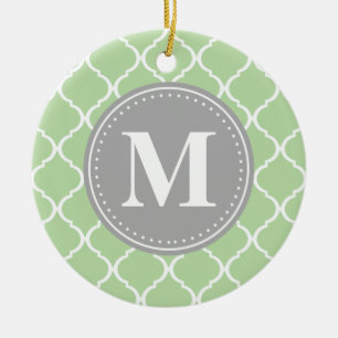Mint Green marokkanisches Gitter Grau Monogram Keramik Ornament