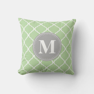 Mint Green marokkanisches Gitter Grau Monogram Kissen