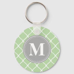 Mint Green marokkanisches Gitter Grau Monogram Schlüsselanhänger