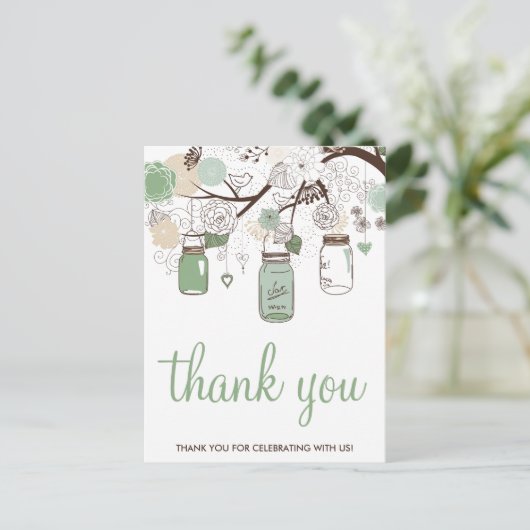 Mint Green Mason Jars Wedding Danke Postcard Postkarte (Stehend Vorderseite)