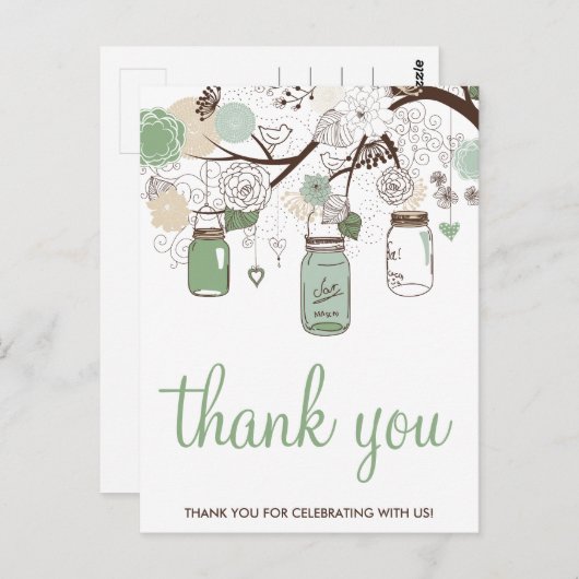 Mint Green Mason Jars Wedding Danke Postcard Postkarte (Vorne/Hinten)