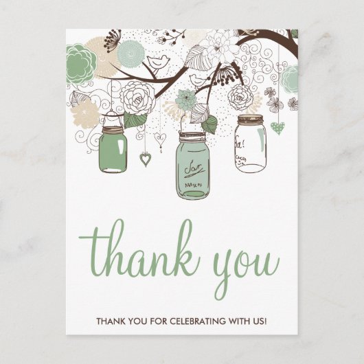 Mint Green Mason Jars Wedding Danke Postcard Postkarte (Vorderseite)