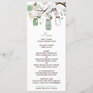 Mint Green Mason Jars Wedding Menu Card Menükarte