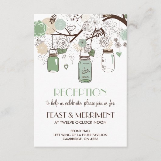Mint Green Mason Jars Wedding Reception Card Begleitkarte (Vorderseite)