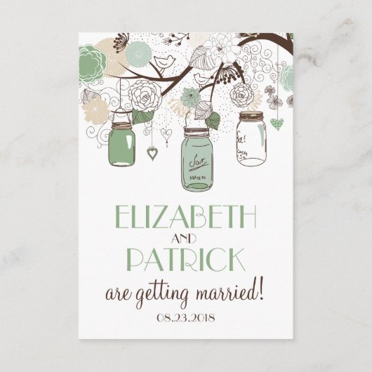 Mint Green Mason Jars Wedding Reception Card Begleitkarte (Rückseite)