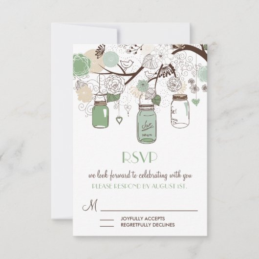 Mint Green Mason Jars Wedding RSVP Card (Vorderseite)