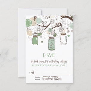 Mint Green Mason Jars Wedding RSVP Card