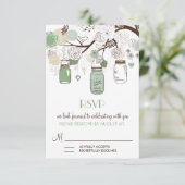 Mint Green Mason Jars Wedding RSVP Card Karte (Stehend Vorderseite)
