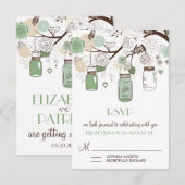 Mint Green Mason Jars Wedding RSVP Card Karte (Vorne/Hinten)