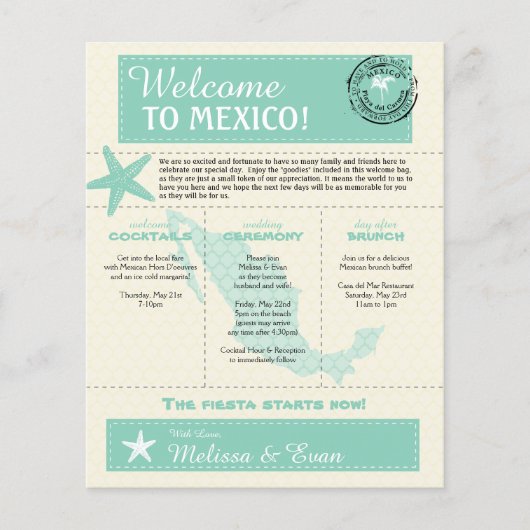 Mint Green Mexico Wedding Willkommensbrief Flyer (Vorne)