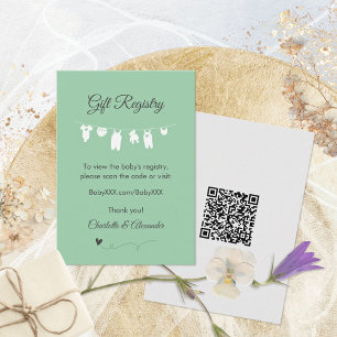 Mint Green Minimalistisch Baby Shower Geschenkregi Begleitkarte