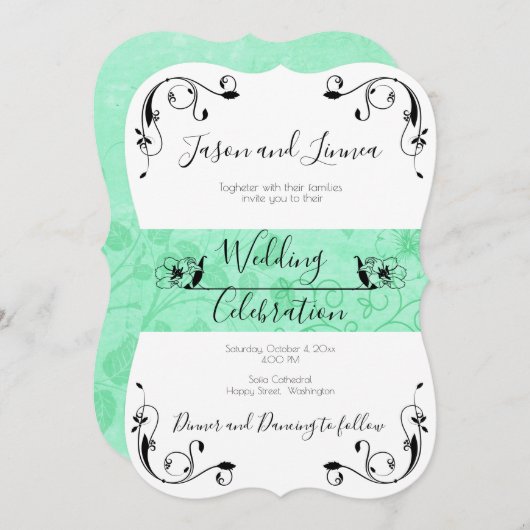 Mint Green Minimalistisch Greenery Viktorianisch E Einladung (Vorne/Hinten)