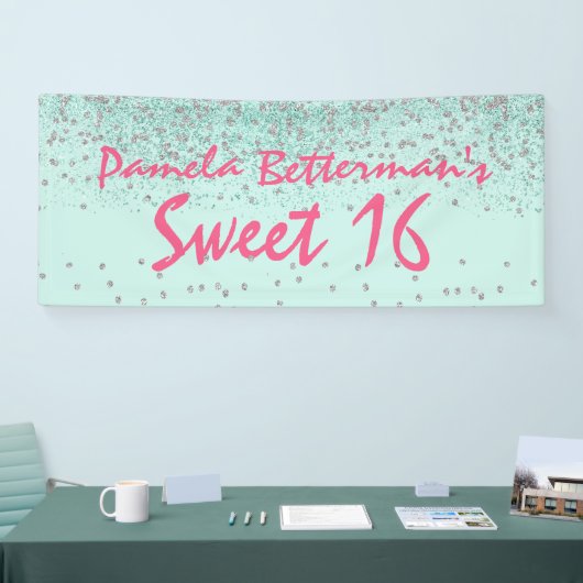 Mint Green mit Bling Sweet 16 Banner (Messe)