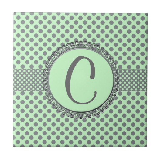 Mint Green mit Grey Polka Dots-Monogram STaylor Fliese (Vorderseite)