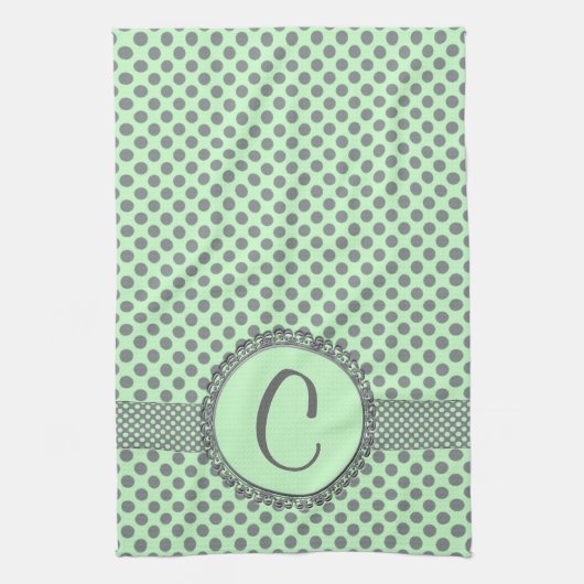 Mint Green mit Grey Polka Dots-Monogram STaylor Handtuch (Vertikal)