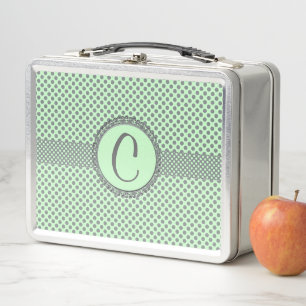 Mint Green mit Grey Polka Dots-Monogram STaylor Metall Brotdose