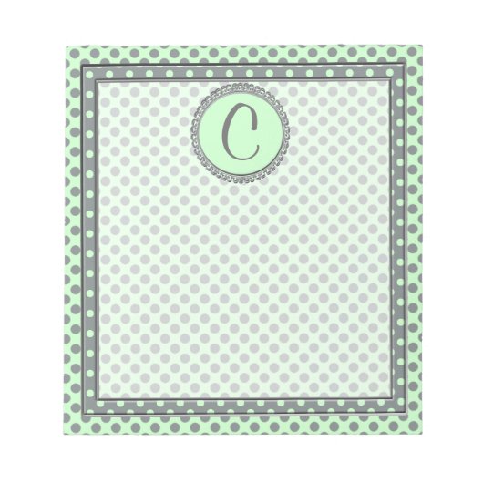 Mint Green mit Grey Polka Dots-Monogram STaylor Notizblock (Vorderseite)