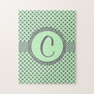 Mint Green mit Grey Polka Dots-Monogram STaylor Puzzle