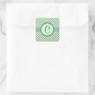 Mint Green mit Grey Polka Dots-Monogram STaylor Quadratischer Aufkleber
