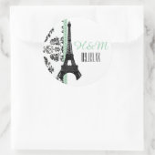 MINT GREEN Mit Monogramm Damask Eiffelturm Hochzei Runder Aufkleber (Tasche)