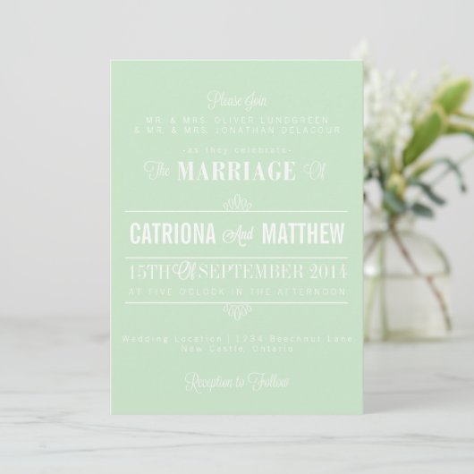 Mint Green Modern Floral Wedding Einladung (Stehend Vorderseite)