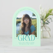 Mint Green Modern Foto Abschluss Ankündigung (Stehend Vorderseite)