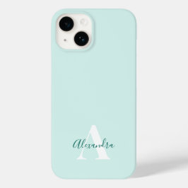 Mint & Green Modern Initial Monogram Case-Mate iPhone 14 Hülle