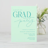 Mint Green Modern Minimal Grad Party Einladung (Stehend Vorderseite)